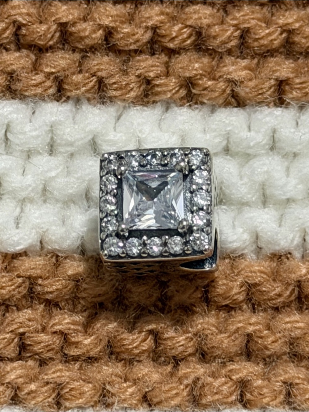 Pandora Silver Square Halo Charm with Clear CZs